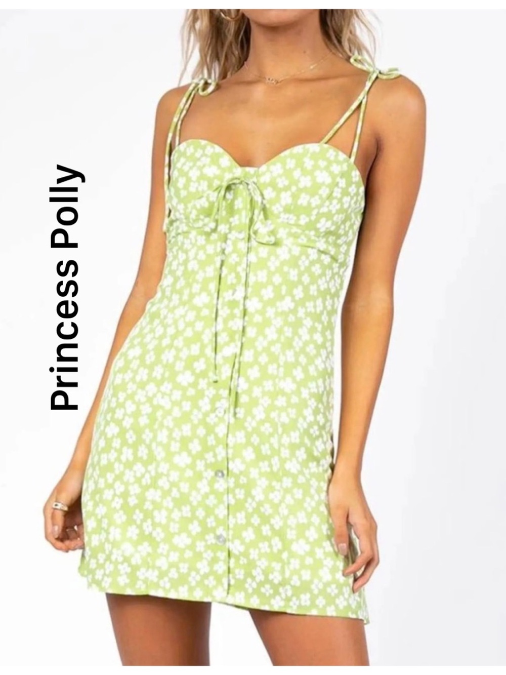 Princess Polly Lime Green Floral Tie-Front Slip Dress